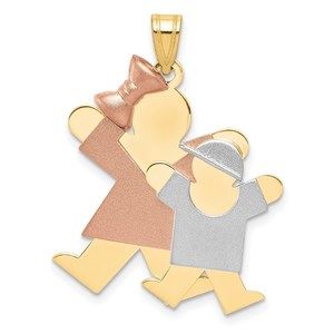 Million Charms 14k Tri-color Gold Big Girl and Little Boy Engravable Charm